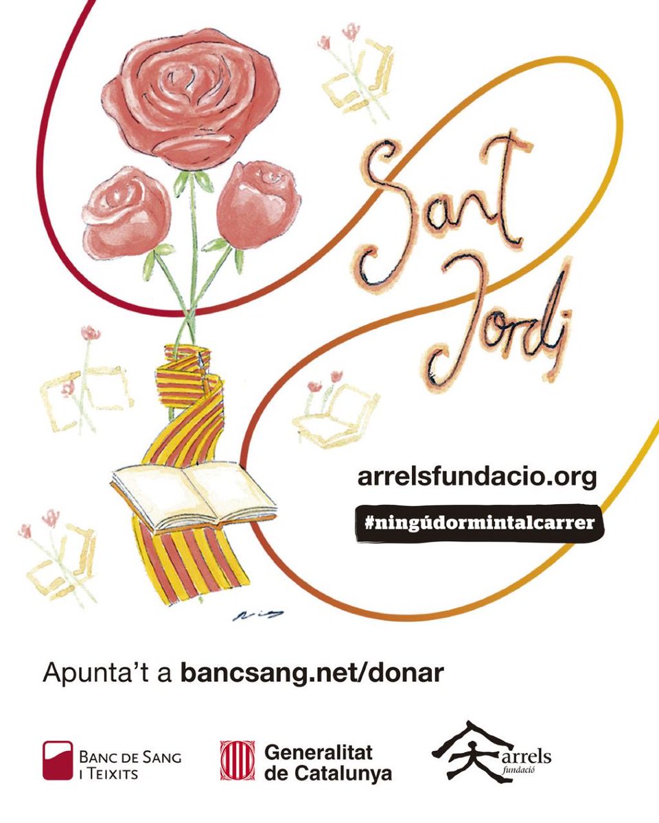 donarsang's tweet photo. Sant Jordi és per passejar entre llibres i roses… i també per donar sang 🌹
Ens sumem a la diada amb una rosa del taller de la Fundació Arrels i un punt de llibre de Tom Williams, artista de carrer i usuari del taller.
Info: https://t.co/8TbwYxyVWz 💛 https://t.co/CubmrCYW5A