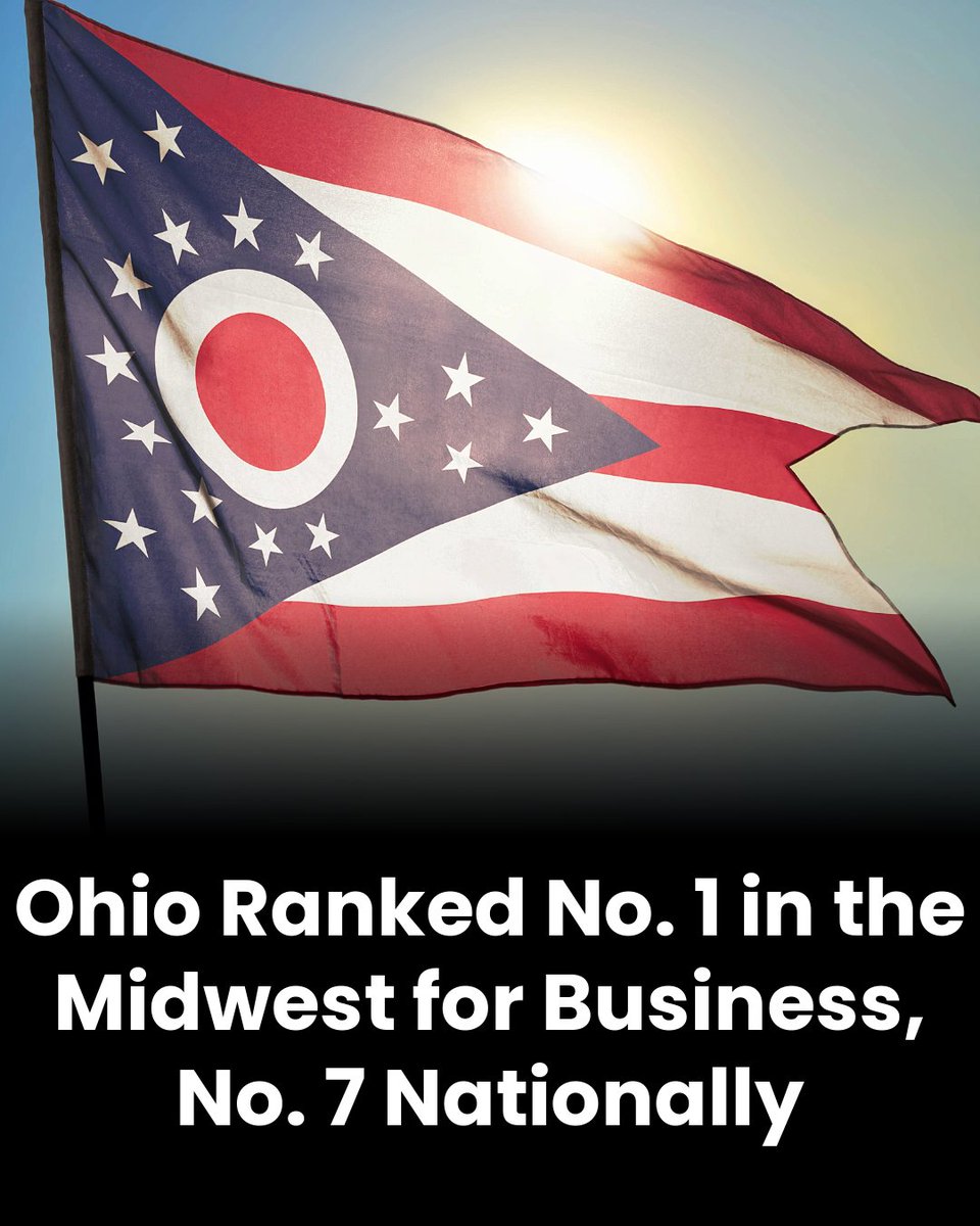 GreaterCLE's tweet image. According to Chief Executive magazine’s 2026 rankings, Ohio is the No. 1 state in the Midwest for business, landing at No. 7 nationally based on feedback from more than 650 CEOs. 📈 

🔗 Learn More: globenewswire.com/news-release/2…

#GreaterCLE #AllIn #Ohio @JobsOhio