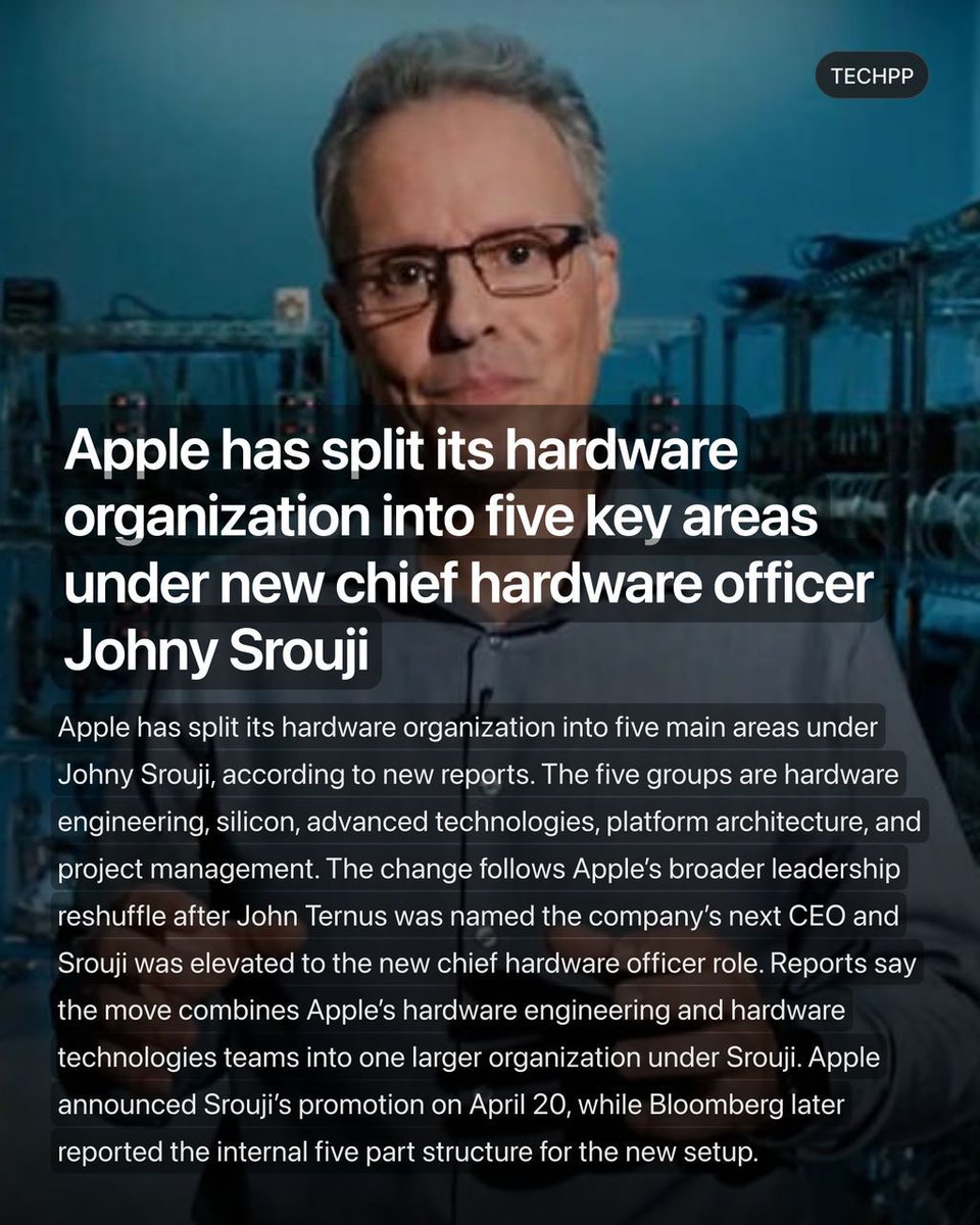 techpp's tweet image. Apple has split its hardware organization into five key areas under new chief hardware officer Johny Srouji

#Apple #Launch #Leak #Johny #Srouji #JohnySrouji #Hardware #iPhone #TechNews