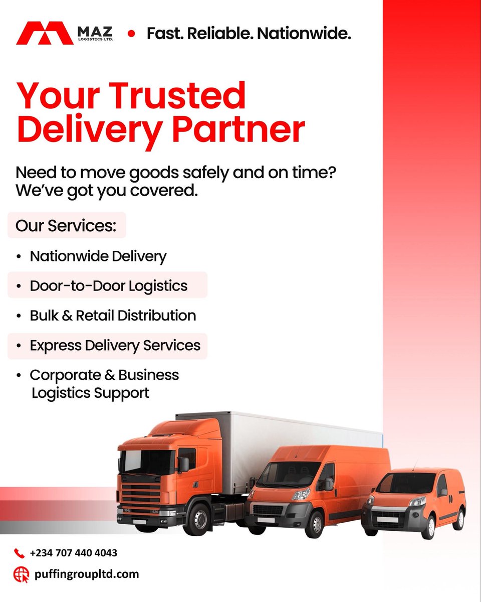GroupPuffi10481's tweet image. Connecting businesses and customers through expert logistics. Max Logistics Ltd, a subsidiary of Puffin Group Limited, leverages a versatile fleet for timely deliveries. #LogisticsSolutions #GlobalShipping #Transportation #MaxLogistics #PuffinGroupLimited
