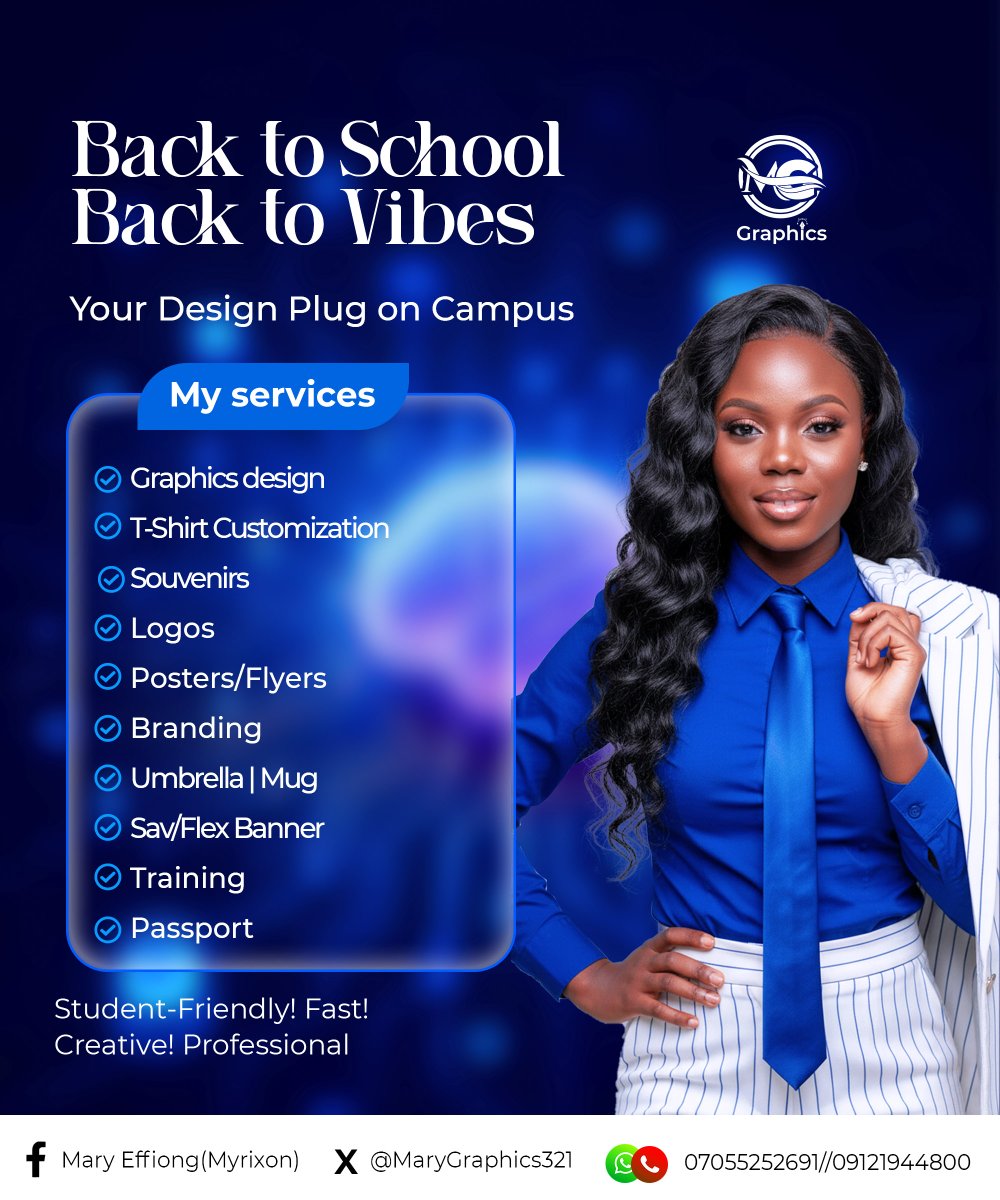 MaryGraphics321's tweet image. School is back.

Some will just attend classes… others will build skills and make money.

I create clean, eye-catching designs — and I also teach it.

Check this out 👇
DM me if you’re serious.#GraphicDesign #BackToSchool #SkillBuilding #LearnAndEarn #StudentEntrepreneur