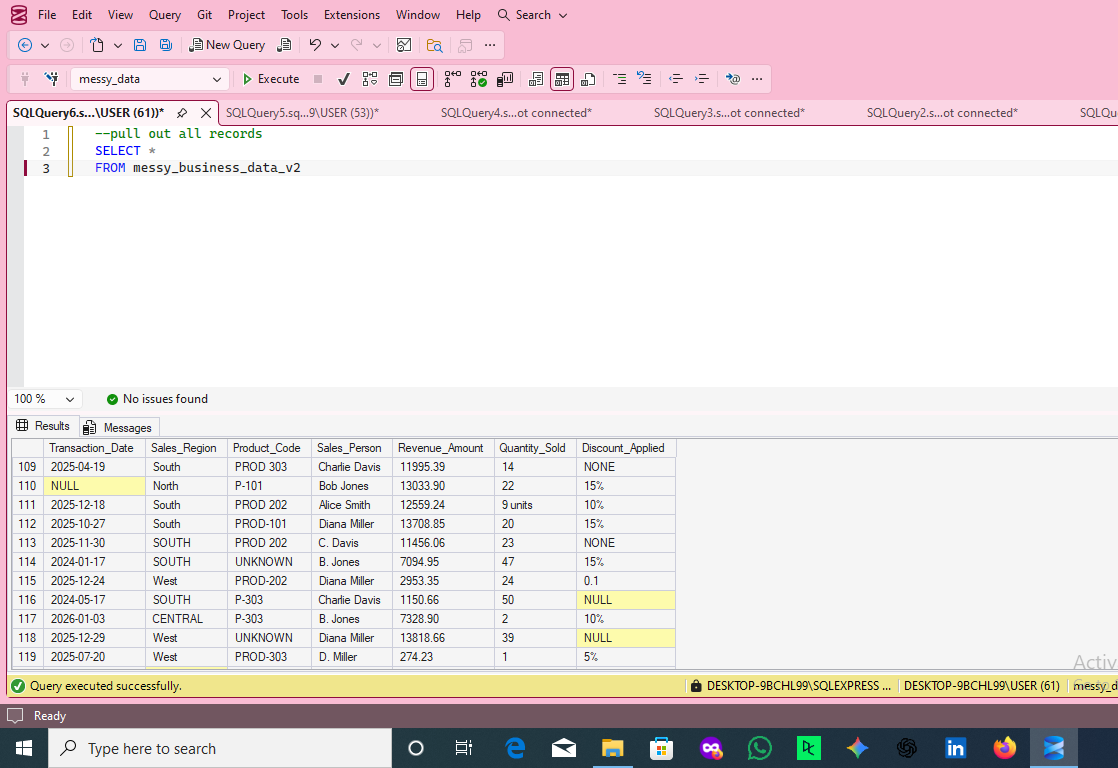 OmobolajiI7450's tweet photo. Day 2 of #7DaysBuildingWithSQL 🚀
Focused on Exploratory Data Analysis (EDA) 🔍—understanding the structure, spotting missing values, duplicates, and anomalies in the dataset.
This step sets the foundation for clean, reliable insights.
Next: Data cleaning 🧹
#DataAnalytics #SQL https://t.co/G7ahGeaGki