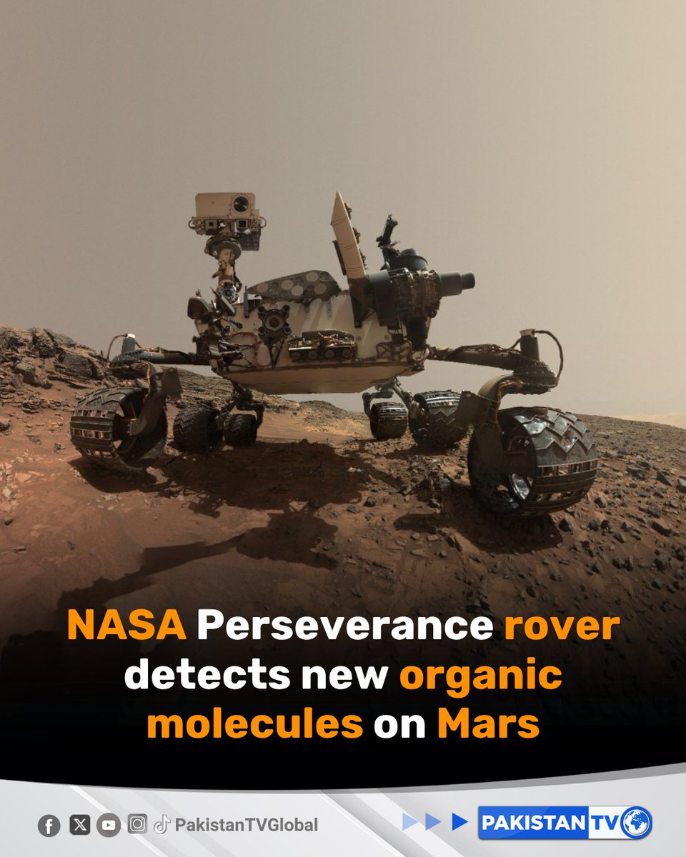 PakTVGlobal's tweet image. A NASA-led team reports that the Perseverance rover has found additional organic compounds on Mars, offering new clues about the planet’s ancient history, though scientists caution they are not direct evidence of past life.

#NASA #PerseveranceRover #MarsExploration #Space