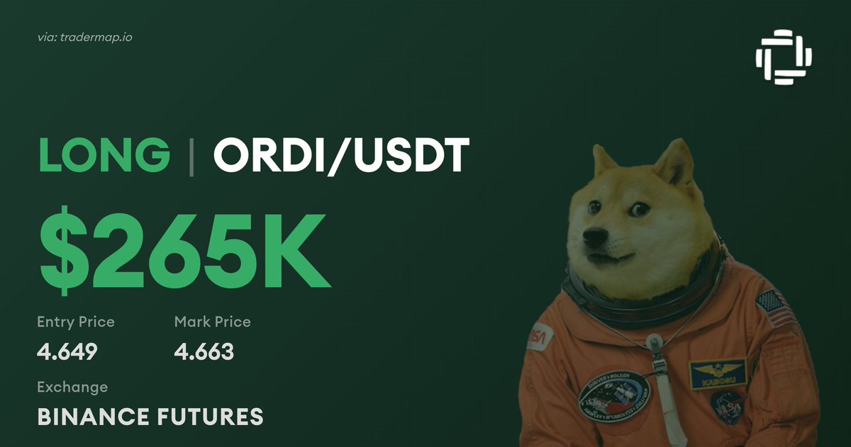 TraderMapio's tweet image. 🐋🟢🟢🟢🟢🟢 A massive $265K $ORDI LONG position just opened at $4.649 on #BINANCE FUTURES

details: tradermap.io/terminal
