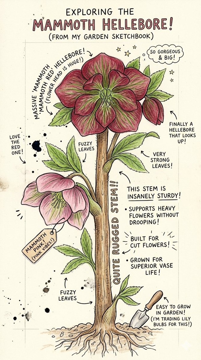 eurotheemon's tweet photo. OMG, I'm absolutely obsessed with this Mammoth Hellebore! Look at that stems! It's *insanely* thick and sturdy, right? And the flowers are massive! Absolutely stunning. Total garden game changer. 💖✨ #hellebore #gardening #mammothflowers https://t.co/y4fi2UaAAF