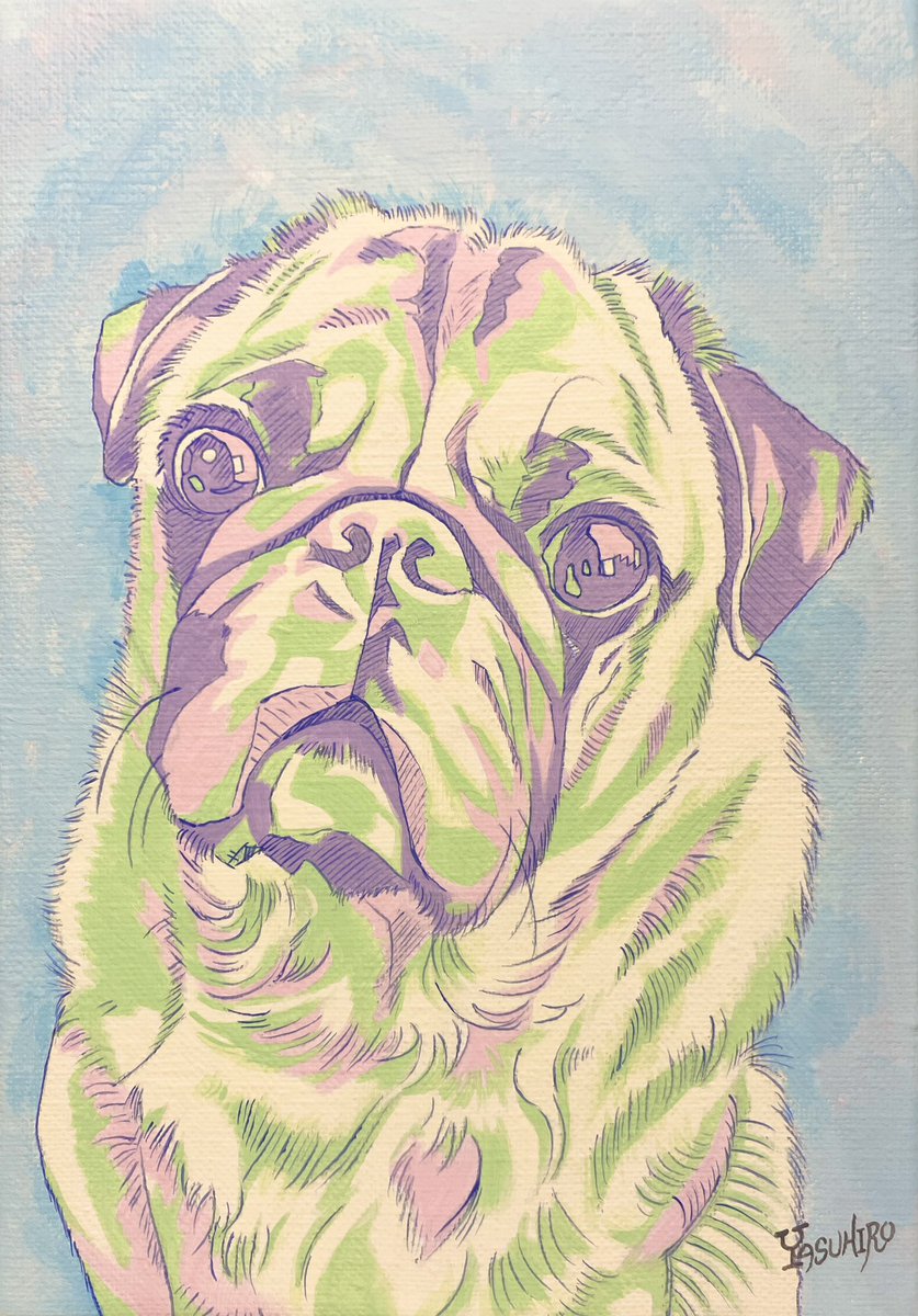 k_gahaku's tweet image. おかえり〜🏠
の時の福ちゃんをアクリル画にしました🎨

帰ると玄関までお迎えに来てくれてこの顔
思わずハグしたくなっちゃいます🥰

#pug #パグ #painting #イラスト #パグ福ちゃん