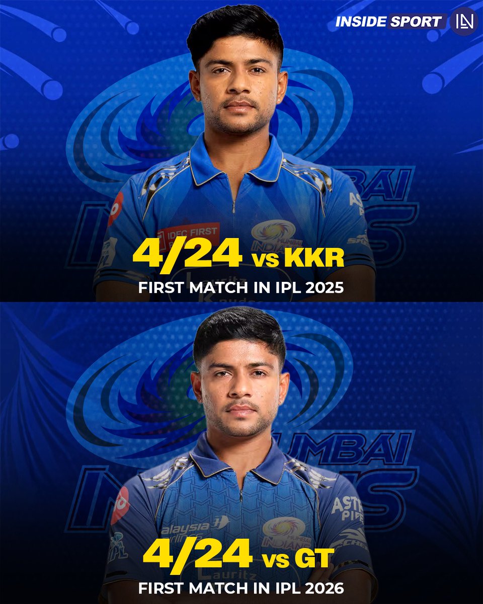 InsideSportIND's tweet image. Copy. Paste. Deliver. ✔️

Ashwani Kumar registers the same bowling figures again for MI 🔥

#AshwaniKumar #MI #IPL #Insidesport #CricketTwitter