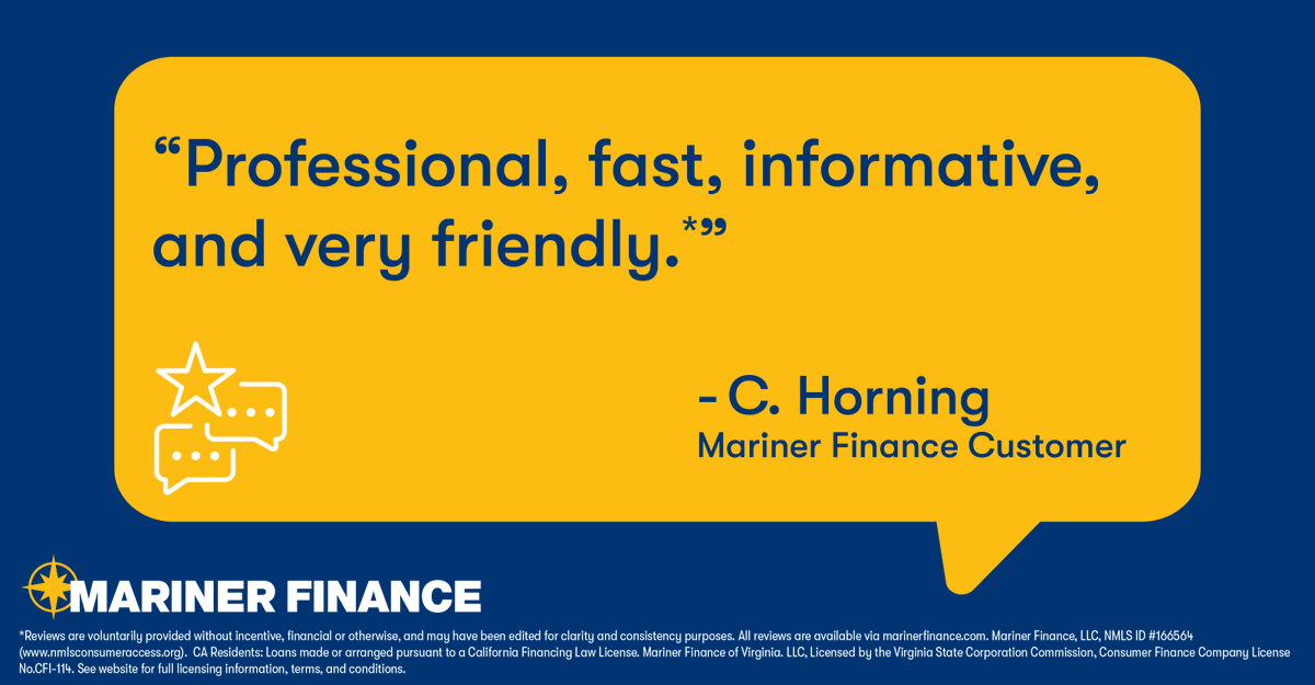MarinerFinance's tweet image. Find a branch near you! locations.marinerfinance.com #TestimonialTuesday