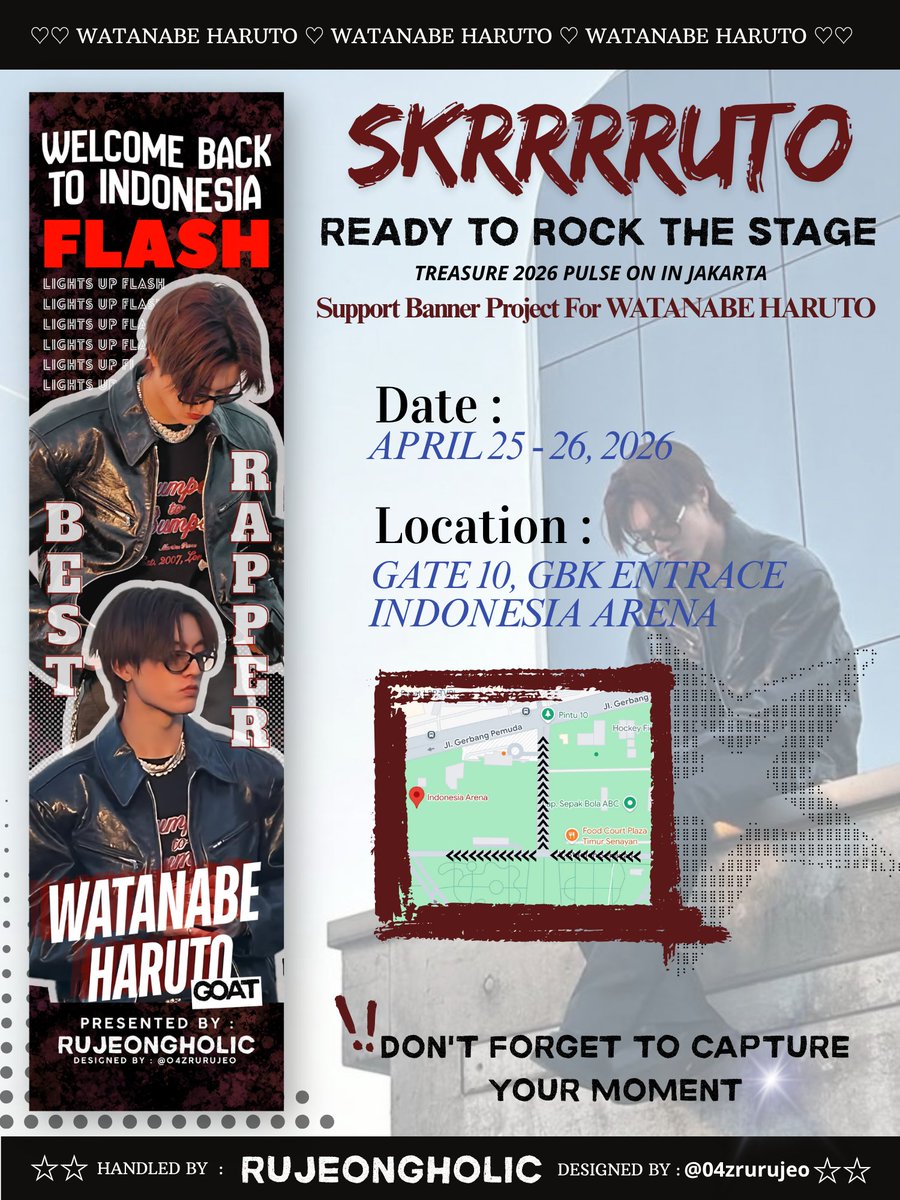 nunajunghwan_'s tweet image. SKRRRRRUTO IS BACK🤎🔥

it’s time to light up the flash and get ready to rock the stage🤘🏻✨

📅 25–26 april 2026 
📍 Gate 10, GBK Entrance

don’t forget to capture your moment, scream your heart out, and give him all the love he deserves🫶🏻

#PULSE_ON_IN_JAKARTA #HARUTO #TREASURE