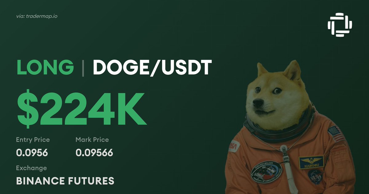 TraderMapio's tweet image. 🐋🟢🟢🟢🟢🟢 A massive $224K $DOGE LONG position just opened at $0.0956 on #BINANCE FUTURES

details: tradermap.io/terminal
