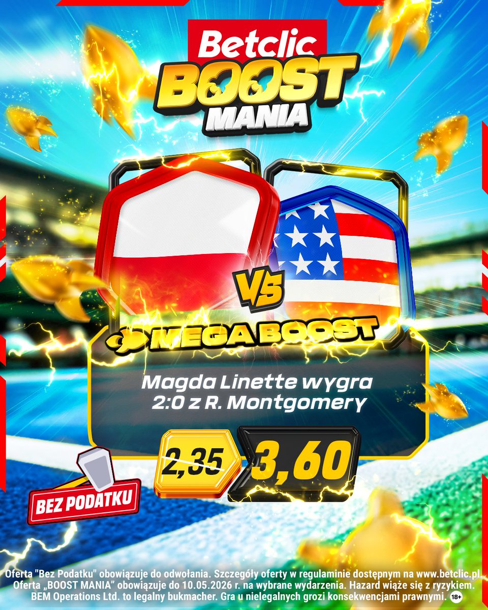 BetclicPolska's tweet photo. 🚀MEGABOOST🏸
WTA w Madrycie 🤝 #BOOSTMANIA
Sprawdź w appce 📲