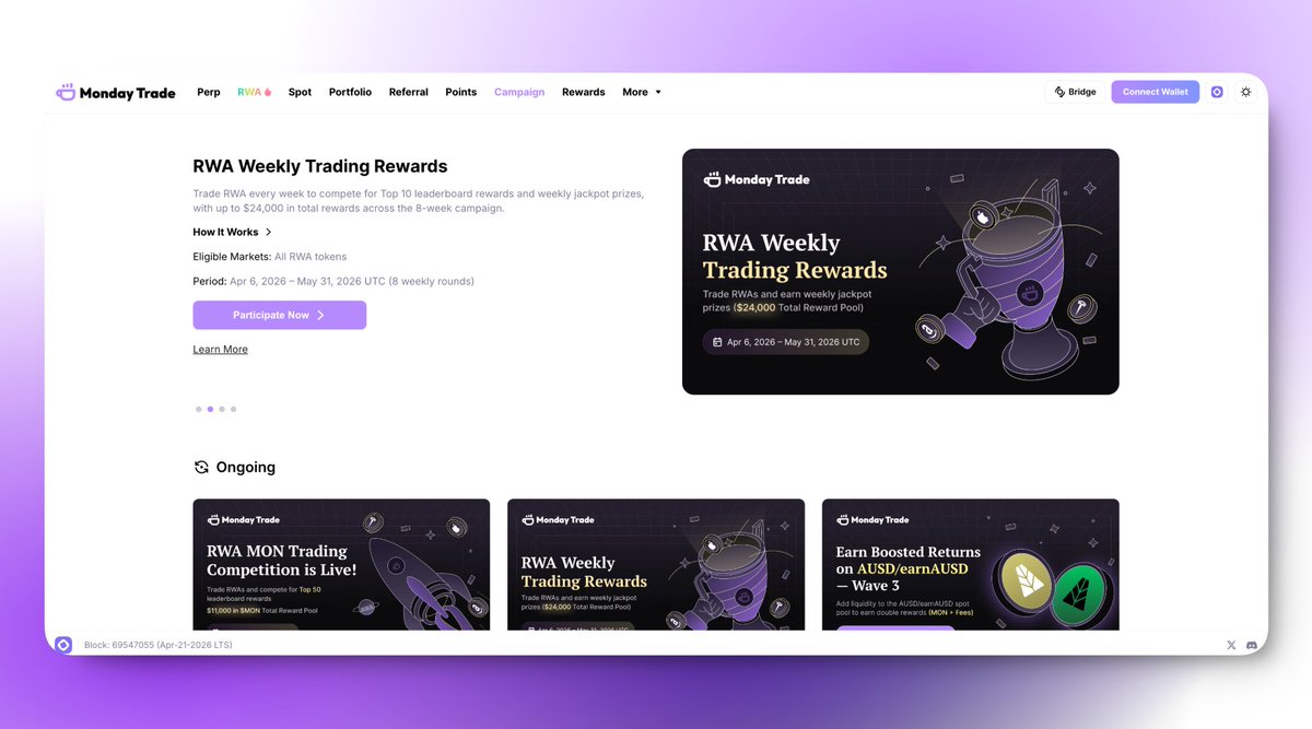 Real World Assets = Real Rewards.

3 RWA campaigns. 6 total. Up to $35K combined. Live on <a href="/monad/">Monad</a>

What are you trading first? 👇