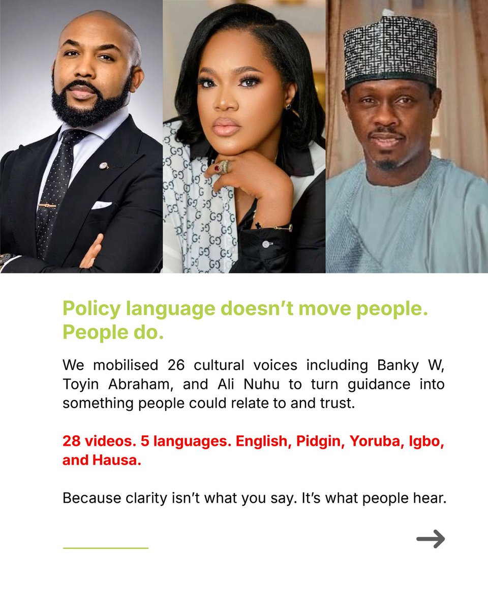 StateCraftInc's tweet photo. A pandemic response is only as strong as how well people understand it.

Through the UNCOVERED-19 campaign, we helped deliver communication that reached 53M+ people, mobilised 26 cultural voices, and turned public health guidance into action across Nigeria. https://t.co/VjxCcwyb02