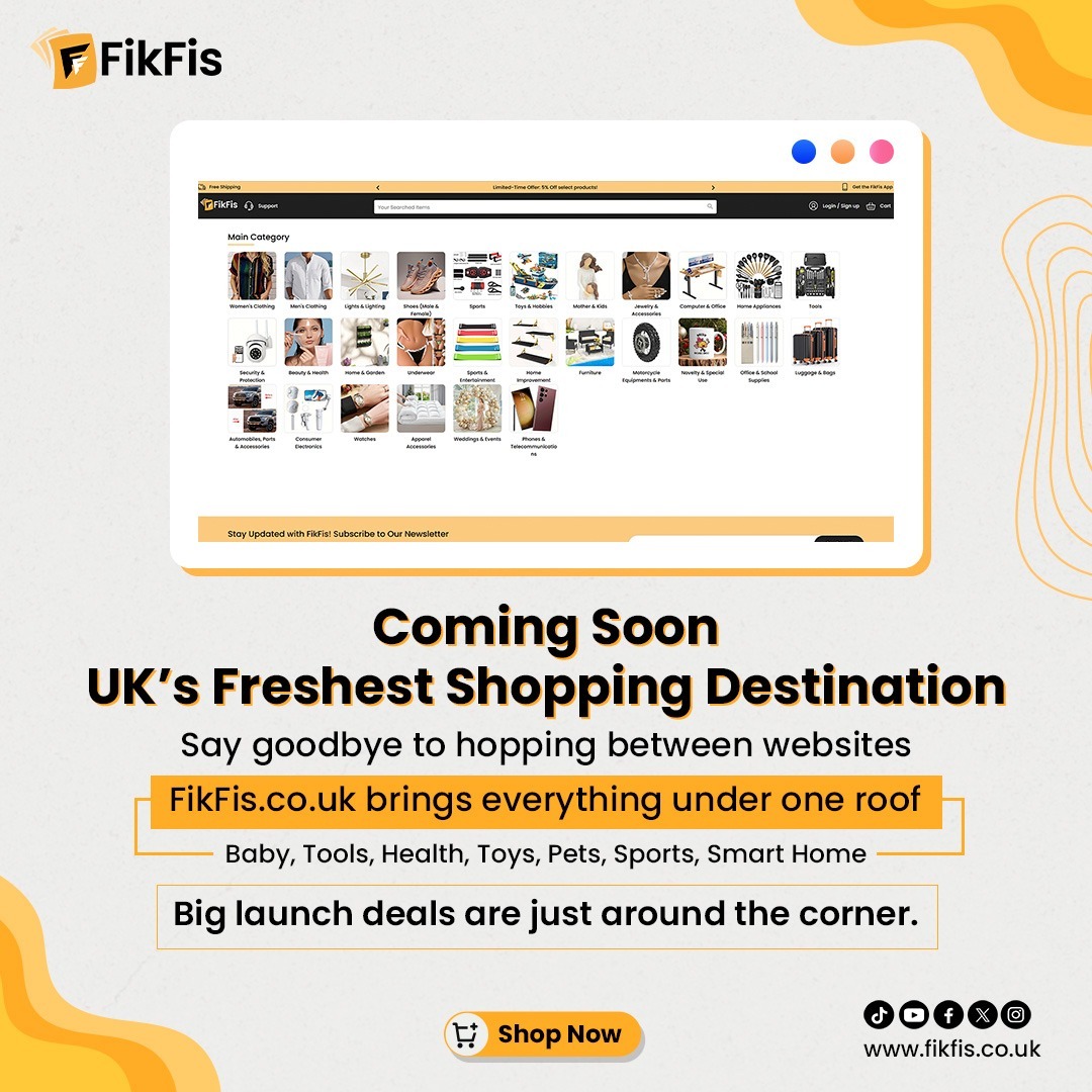 Fikfisltd's tweet image. Get ready for FikFis —where style, convenience, and everyday essentials meet in one place. 
Whether it’s upgrading your home, refreshing your wardrobe, discovering beauty favourites, or finding the latest gadgets. we’ve got something for everyone.
#FikFis #ComingSoon #NewLaunch
