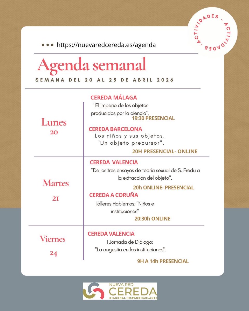 NRCereda's tweet photo. 📍Nuestra Agenda Semanal:
Semana del 13/4 al 19/4.

📍 Más información en:
https://t.co/e4BjCAeaX1
dhh@nuevaredcereda.es https://t.co/TsMqgoWTeN