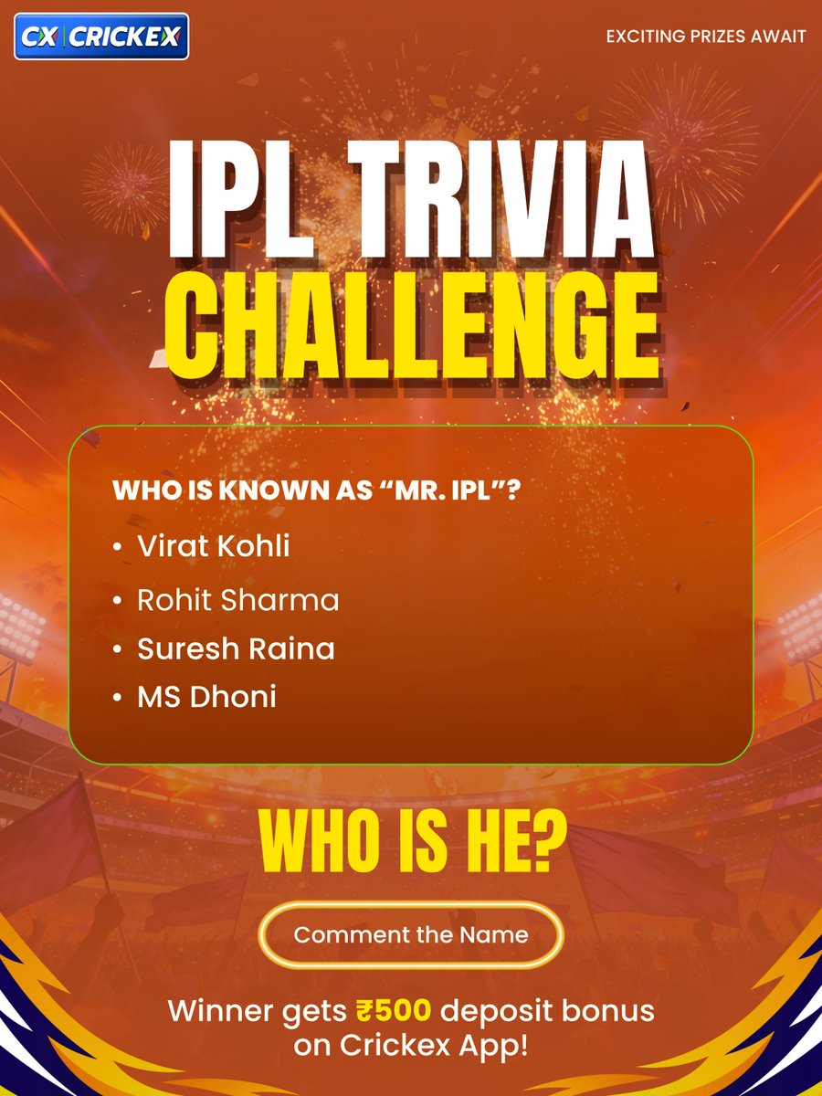 crickex_info's tweet image. Think you’re a true IPL fan?

Put your cricket knowledge to the test with our Crickex IPL Quiz Challenge!

Answer the question correctly and stand a chance to win exciting rewards.

Only the real IPL experts will get it correct!
Let the quiz begin!

#iplquiz #cricketquiz #ipl2026