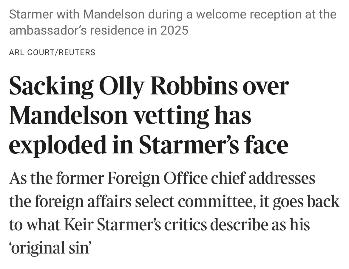 ReformDaily_'s tweet image. 🚨 Olly Robbins revelations on Peter Mandelson vetting pile pressure on the PM!

thetimes.com/article/396487…

“No 10 not interested in vetting, more interested in bunging Ambassador role to now disgraced Starmer spin doctor &amp;amp; keep secret….” blasts Richard Tice 

#UKPolitics