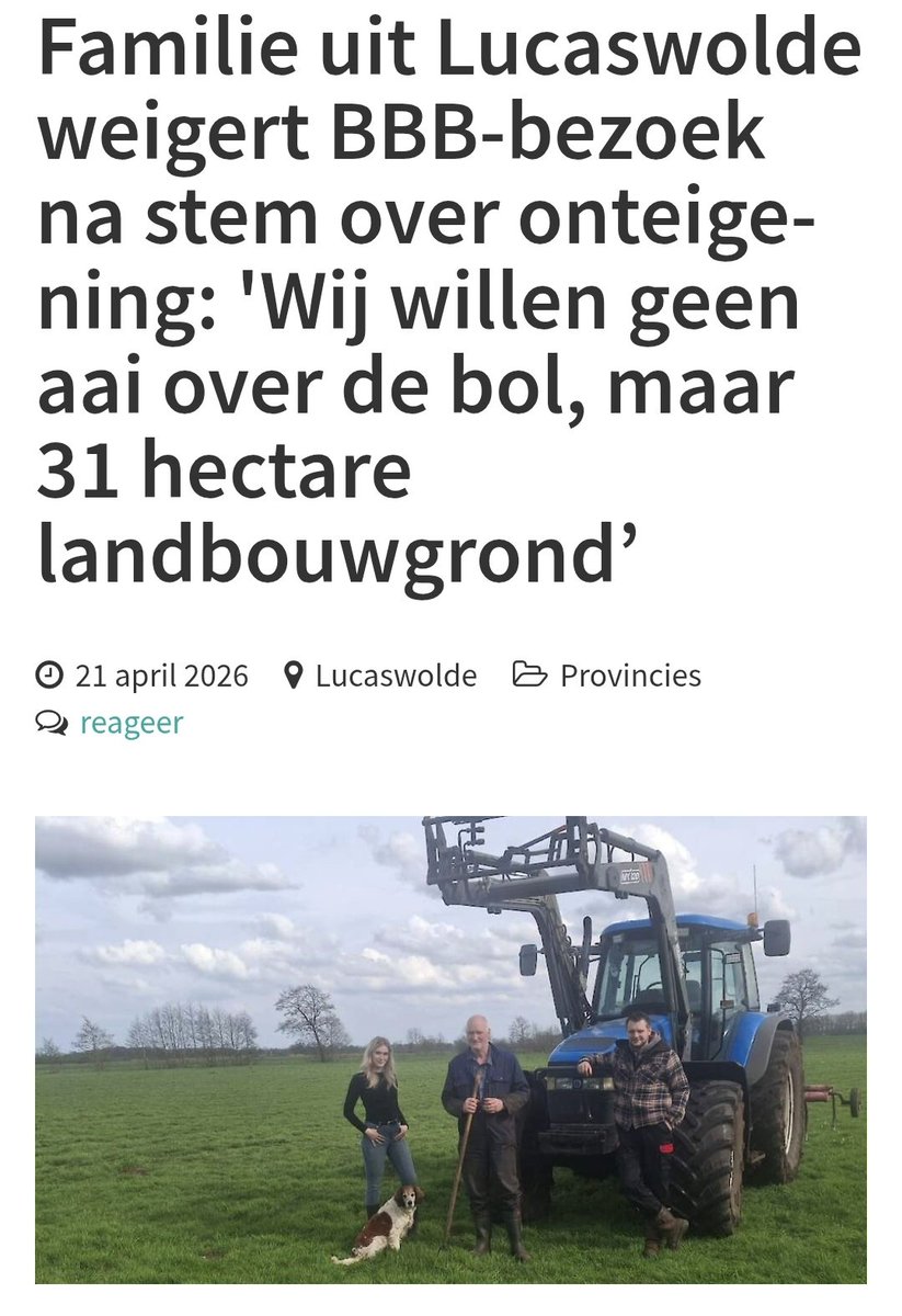 Miss_Royal73's tweet image. De familie Van der Veen uit #Lucaswolde (GR) heeft #BBB laten weten dat  #CarolineVanDerPlas niet langs hoeft te komen als zij geen 31 hectare landbouwgrond meebrengt. 👍🏻 💪🏻 🚜

veld-post.nl/artikel/150762…