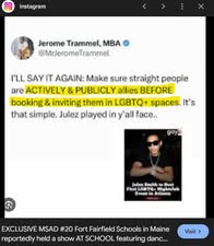 TruthSlingerX's tweet image. .
🤬This is J-Line... he wants to talk to your kids about his queer experiences... he just did a dance at MSAD-20 at Fairfield.

Does anyone know any more about this homosexual that wants to talk to your kids?🌈

instagram.com/reel/DXIFhGkCn…

@unquirer #Maine #MEpolitics @Bfaulkingham