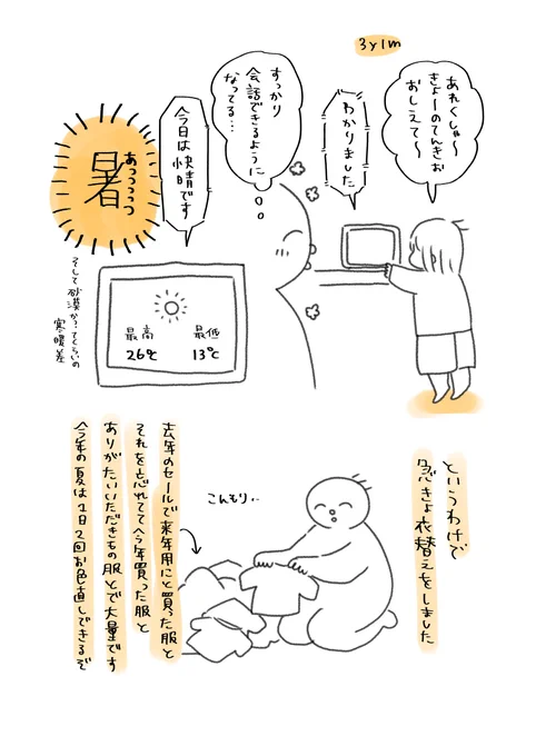 夏がアップを始めている…まだ4月やぞ…

#育児絵日記 