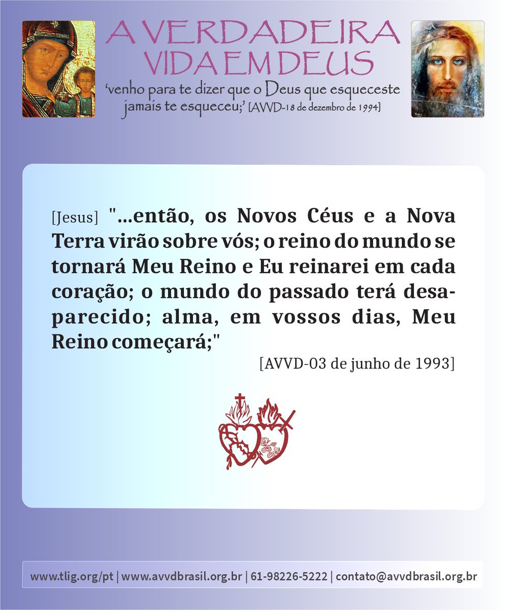 Geciel's tweet image. Data: 21/04/2026
MARATONA COM JESUS: *O sétimo selo* [AVVD-3 de junho de 1993]
(completa) aqui: mensagens.avvdbrasil.org.br/mensagem.php?i…
(em inglês) aqui: ww3.tlig.org/en/messages/806
Liturgia diária: liturgia.cancaonova.com
#DeusEAmor | #GodIsLove | #UnificaDatasPascoaSenhor | #UniteDatesEasterGod