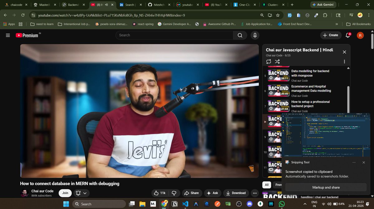 rajib_dev1504's tweet photo. Covering my backlogs with my Backend series

MongoDB in depth
DB stays on another continent, keep in mind
separation of concerns followed 🤯

@Hiteshdotcom @piyushgarg_dev @surajtwt_ @yntpdotme @BlazeisCoding @nirudhuuu 

#learnInPublic #100dayscoding #backend https://t.co/Y0x3Z2iX7t