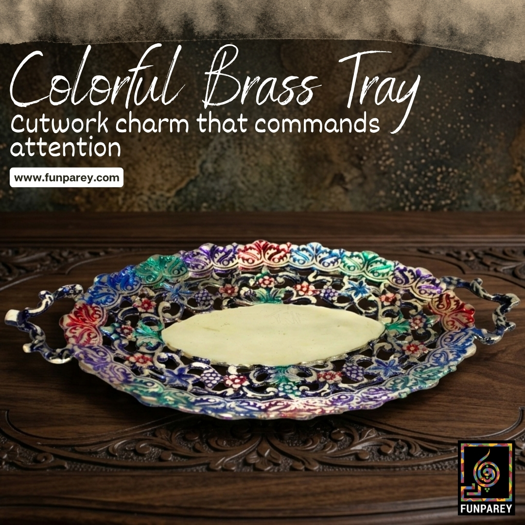 Funparey's tweet image. Our Brass Tray with Colorful Cutwork Design is a masterclass in traditional metalwork. Every tray is unique, featuring one-of-a-kind hand-molded patterns. 

Direct Link: funparey.com/product/brass-… 

#BrassTrayWithColorfulCutworkDesign #Funparey #BrassDecor #Pakistan