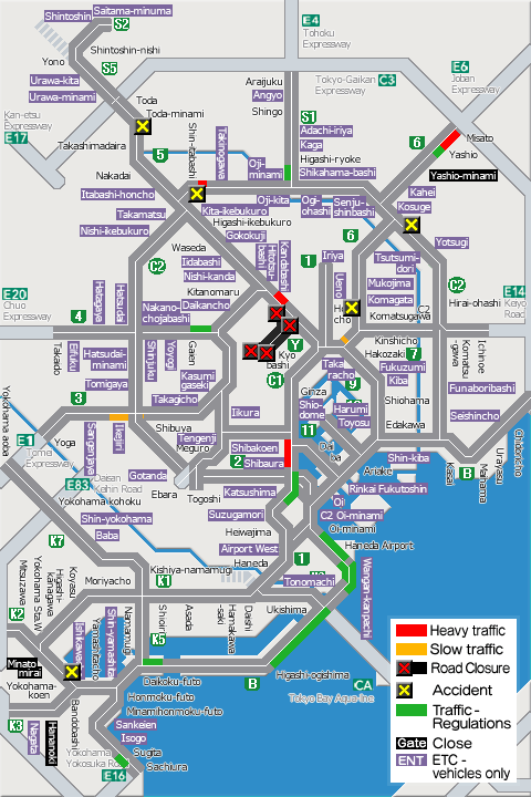 shutoko_EN's tweet photo. This map shows the traffic conditions as of  8 p.m. on the Metropolitan Expressway. For more information, please see the following link.
#Shutoko
https://t.co/cIezY4a0MV https://t.co/tpjGV7uIY7