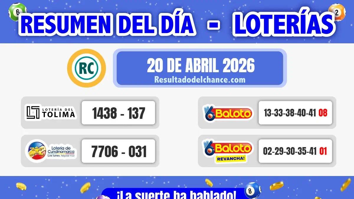 chancecol's tweet image. 🌟 ¡Atención! Los #resultados de las #loterías de anoche lunes, 20 de abril de 2026 ya están aquí 🌟
Consulta el resumen de los resultados y premios secos en nuestra página web
👉 resultadodelchance.com/resumen-result…