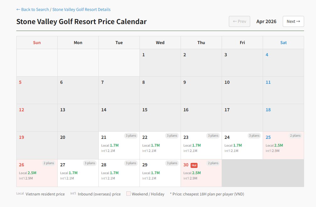 govigolf's tweet photo. ⛳ New Feature: Best Rate Calendar is here!📢

✨Check real-time availability and the lowest rates at a glance. 🏌️‍♀️ Plan your perfect round and enjoy premium golfing with GOVIGO. 
👉 View details here
https://t.co/pLnLVbWHrE https://t.co/KYectJgqqX