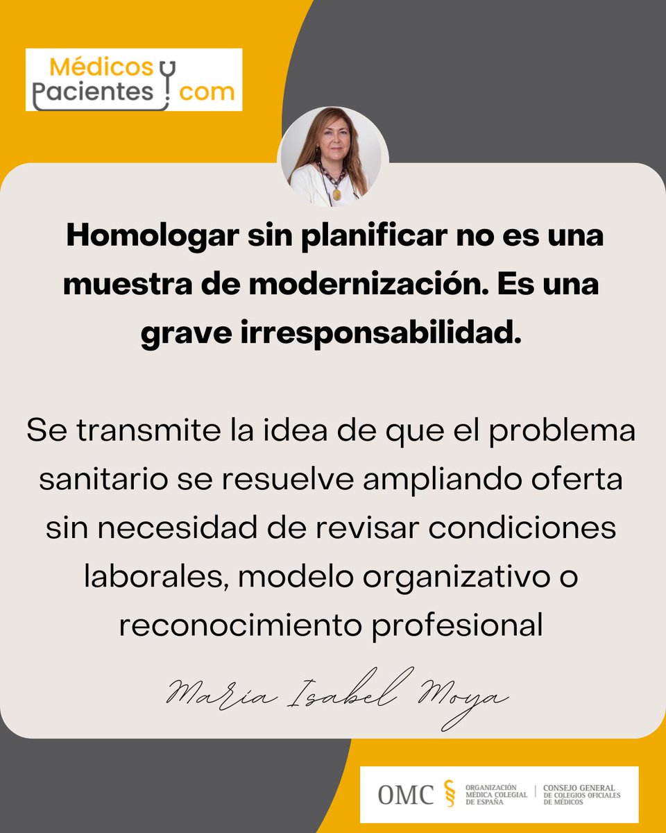 OMC_Esp's tweet image. El Ministerio de @CienciaGob  ha hecho público que se han homologado más de 30 000 títulos de Medicina en nuestro país.

La pregunta es, ¿esta mejora administrativa conduce hacia una política sanitaria definida y responsable?

La Dra. @moyamargar ,vicepresidenta de la OMC, la