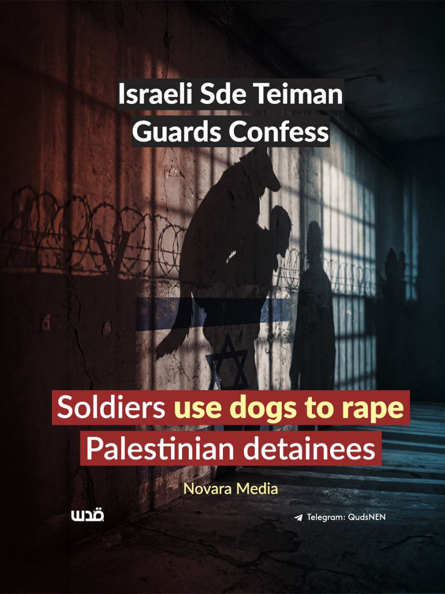 QudsNen's tweet photo. Israeli analyst Shaiel Ben Ephraim revealed that some guards at Sde Teiman prison have admitted that colleagues used dogs in sexual assaults against Palestinian detainees.

Ben Ephraim said he spoke with two guards at the facility about these practices, noting that the issue had been raised on more than one occasion. 

According to his account, one of the guards confirmed that he had witnessed a similar incident but refused to discuss the details due to its horrific nature.

He also referred to testimonies published by human rights organizations, including the Palestinian Centre for Human Rights, where a detainee reported being subjected to degrading abuse during detention, including being stripped of his clothes and the use of dogs in his torture, which caused him severe psychological trauma.