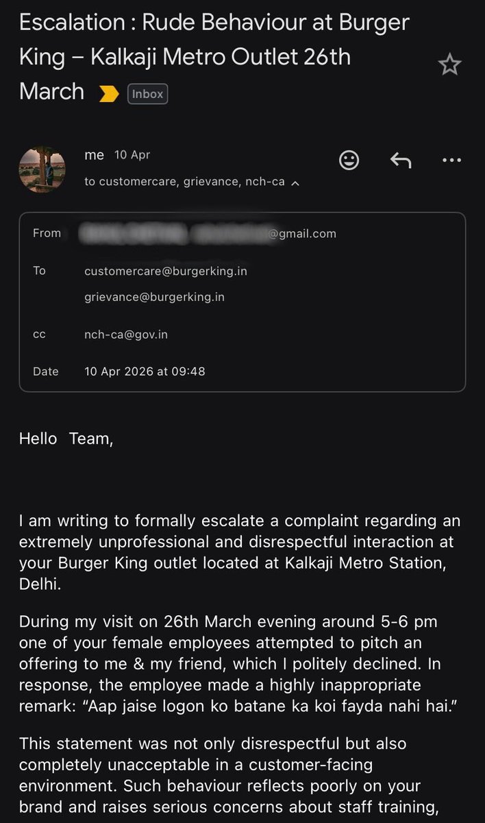 TheRogueCowboy's tweet image. Pathetic services. Pathetic grievance mechanism @BurgerKing . Despite an official complaint against this Burger King employee they brutally ignored. Their manager not sure who called last week 8 am morning with sleepy voice &amp;amp; ask for employees photo again &amp;amp; thats it. #burgerking