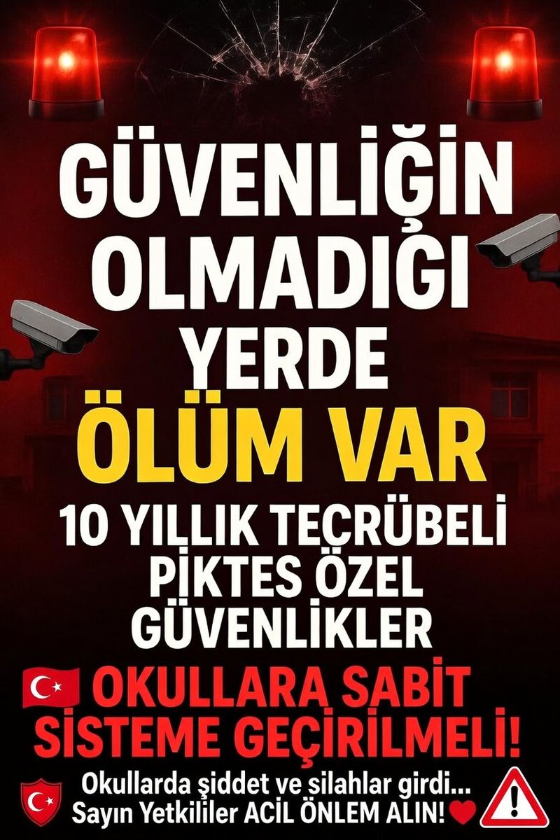 #Piktes
<a href="/RTErdogan/">Recep Tayyip Erdoğan</a>
<a href="/Yusuf__Tekin/">Yusuf Tekin</a>
<a href="/mustafaciftcitr/">Mustafa ÇİFTÇİ</a>
<a href="/memetsimsek/">Mehmet Simsek</a>
<a href="/AvOzlemZengin/">Av. Özlem Zengin 🇹🇷</a>
🛑 🛑🛑
👉OKULLAR
SAVAŞ ALANINA DÖNDÜ 

👉10 YILLIK TECRÜBELİ 

👉 PİKTES ÖZEL GÜVENLİK OKULLARDAN ÇIKARTILDI

🚨ÇIKARTILMAYA DEVAM EDİLİYOR🚨

🛑ÖĞRETMEN ÖLÜYOR
🛑ÖĞRENCİ ÖLÜYOR 
🛑GELECEK YOK OLUYOR