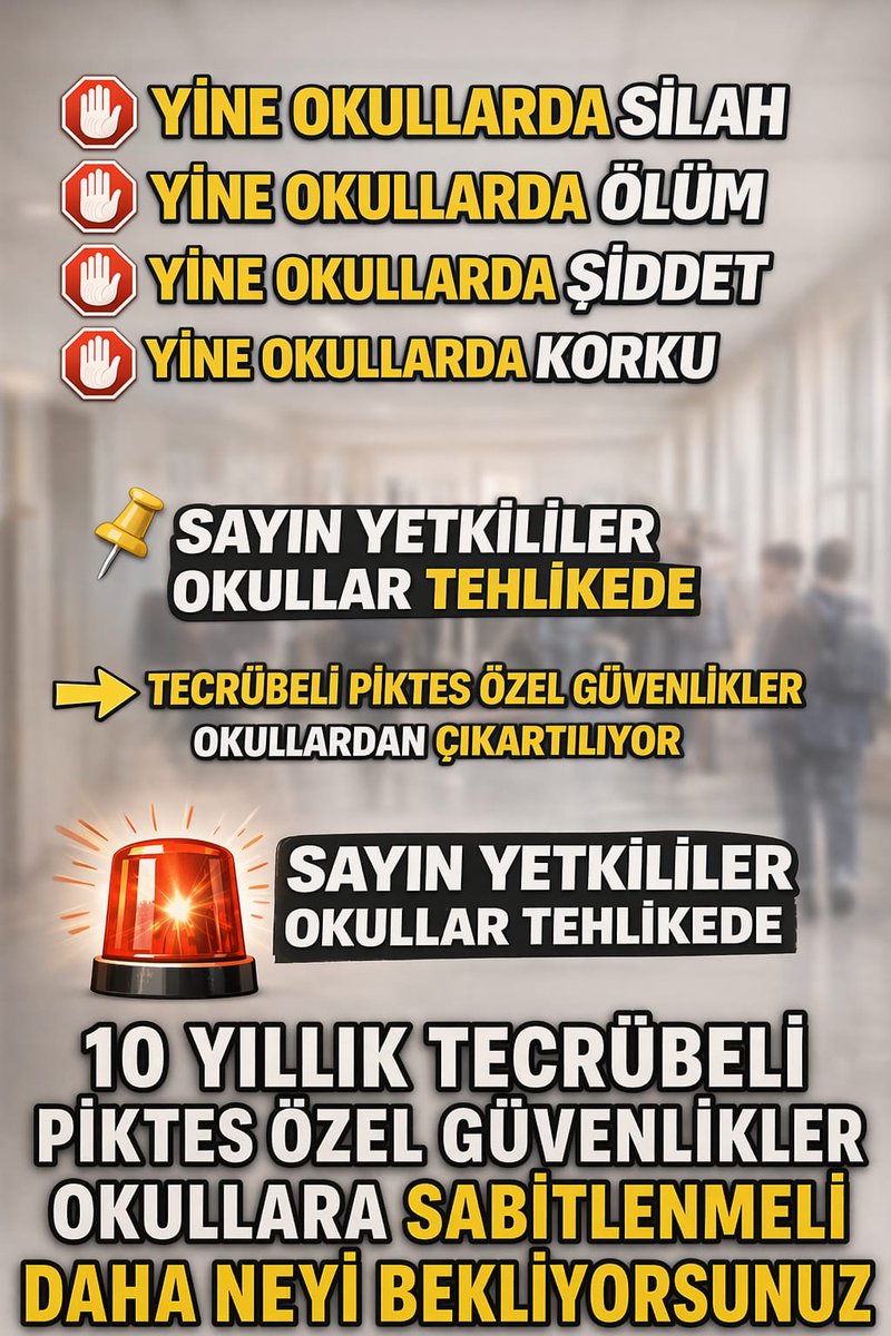 FtmYlmz15's tweet photo. @avabdullahguler @RTErdogan #Piktes
@RTErdogan
@Yusuf__Tekin
@mustafaciftcitr
@memetsimsek
@avabdullahguler
👉OKULLAR
📌TEHLİKEDE  DEDİK📌

👉10 YILLIK TECRÜBELİ 
👉  PİKTES ÖZEL GÜVENLİK  
🚨 OKULLARDAN ÇIKARTILDI

🚨ÇIKARTILMAYA DEVAM EDİLİYOR🚨

🛑ÖĞRETMEN ÖLÜYOR 
🛑ÖĞRENCİ ÖLÜYOR
🛑GELECEK ÖLÜYOR https://t.co/wa0ZEXsSzE