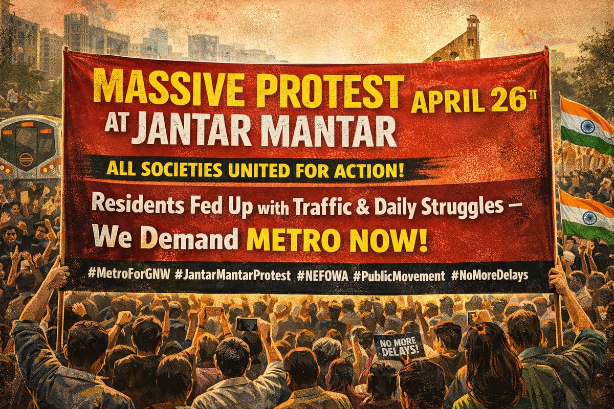 d_k1357's tweet image. Massive protest at Jantar mantar on 26 April 2026.
All society of Greater Noida West united for action and will not stop till getting the #metro #rail in Greater noida west.
@PankajSinghBJP 
@tejpalnagarMLA
@DhirendraGBN
@dr_maheshsharma 
@myogioffice
@Mayawati 
@narendramodi