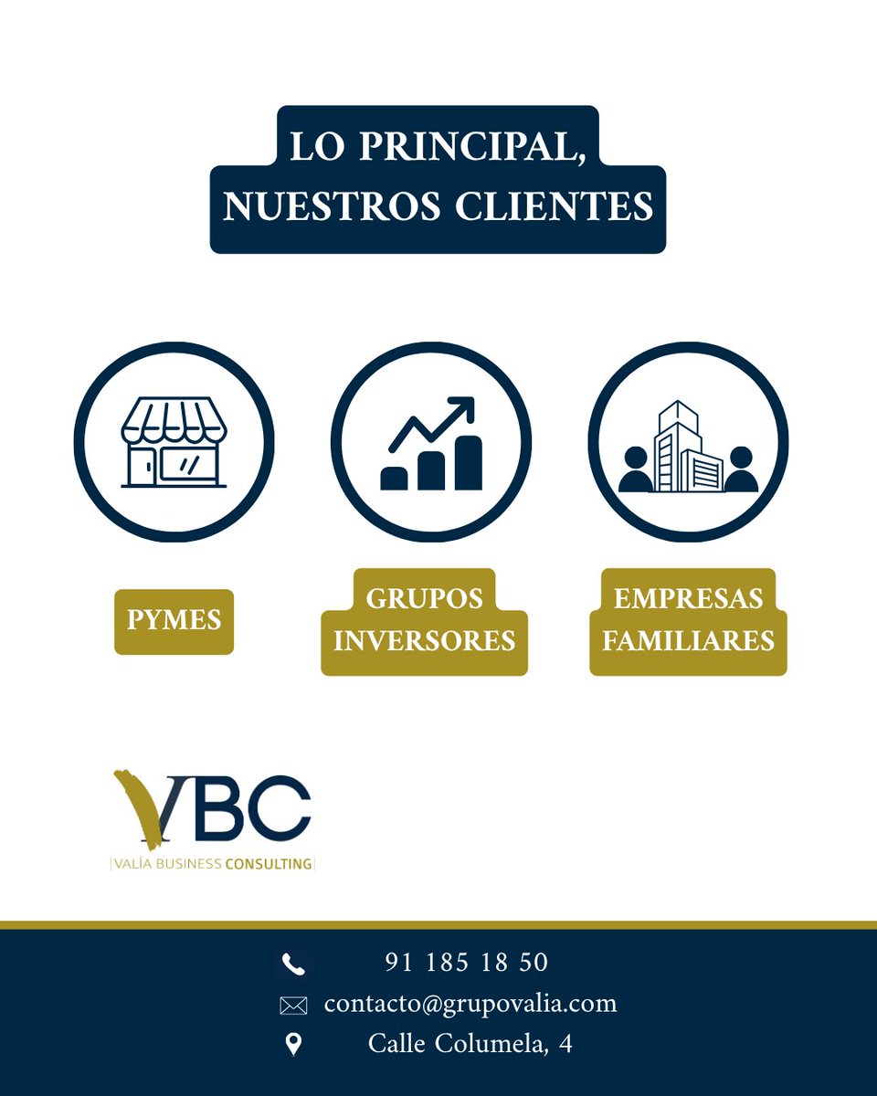 consultingvalia's tweet photo. Lo principal, nuestros clientes.

#PYMES #EmpresasFamiliares #GruposInversores #VBC #GrupoValía https://t.co/gtMjEPnhAI