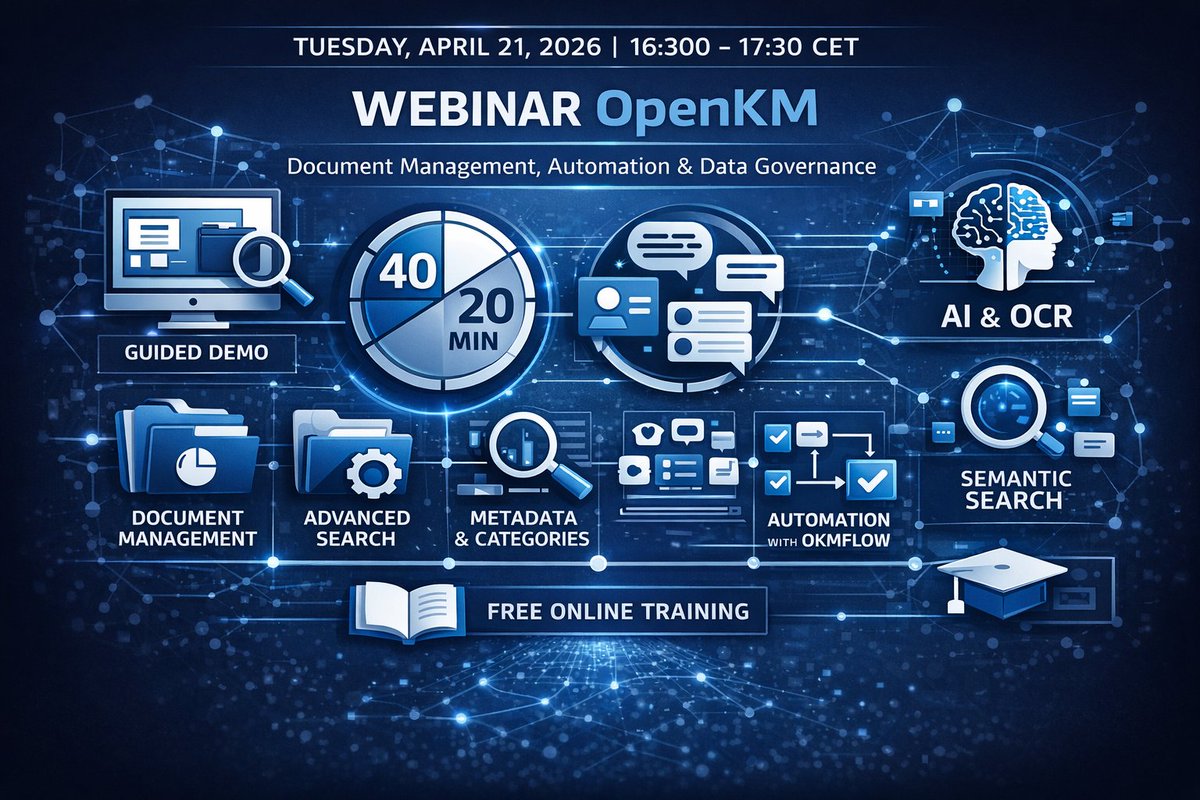openkm's tweet image. Last Chance: #OpenKM #Webinar Today at 4:30 PM CET Join today’s live event &amp;amp; discover how #AI-powered #documentmanagementsoftware works in real time. Get the chance to take the OpenKM Advanced User Course for free to boost your CV with DMS skills teams.microsoft.com/meet/369528715…