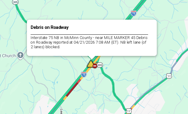 LiveTraffic2's tweet image. McMinn County- A crash being cleared on I-75 northbound at 52 mm 7:20am ET. commanderchuck.net #CommanderChuck #Chattanooga #Tennessee #TDOT #Traffic #TrafficAlert #Follow #Weather