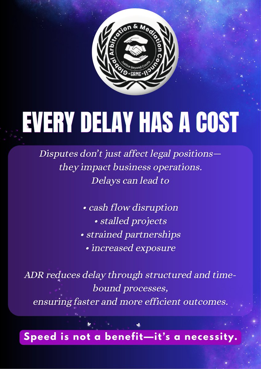 gamcadr's tweet photo. Delay increases cost.
Resolve faster. Protect better.
#ADR #DisputeResolution #LegalStrategy #BusinessRisk https://t.co/NNFB9pAtkf