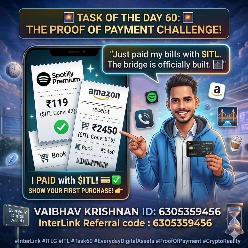 KrishnanVa32629's tweet photo. Paid my bills with $ITL 💳🔥
Crypto → Real Life is LIVE 🌉
Who’s next? 👇
#ITL #InterLink #ITLG #Task60 #CryptoReality https://t.co/61BJz0lpwu