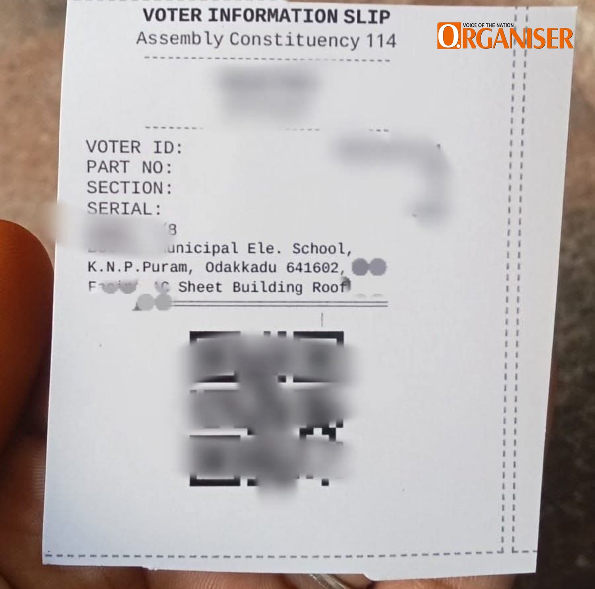 eOrganiser's tweet image. #SHOCKING | Tamil Nadu Elections: Allegations surface in Tiruppur (South) that DMK operatives are distributing printed vouchers with QR codes linked to UPI to voters.

Sources claim slips with voter IDs and serial numbers are handed out in the morning; verification teams visit