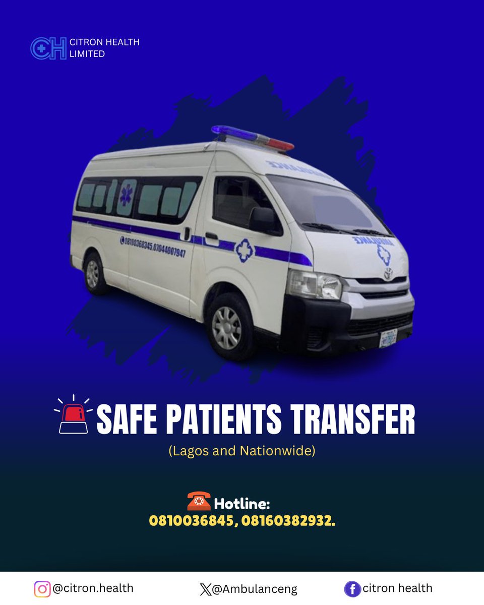 Ambulanceng's tweet photo. Our ambulance services ensure patients are moved with care, comfort, and the right medical support.
From Lagos to anywhere across the country, we’ve got you covered.
CTA: Call or DM us to book a transfer today.
#CitronHealth #PatientTransfer #AmbulanceService #HealthcareOnTheMove https://t.co/gOjDbwt4om