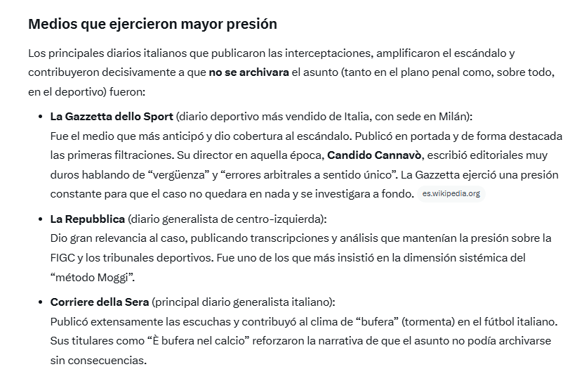En Italia también se quiso dar "carpetazo" al Calciopoli o Moggigate, como ha ocurrido en España con el Barsa-Negreira, la diferencia es que allí los principales medios impidieron que se archivara sacando portadas y editoriales a diario, mientras que en España, "silenzio stampa"