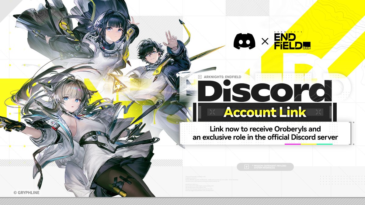 Arknights: Endfield Discord Account Link Page Now Live!

A new feature is now available on the official Arknights: Endfield Discord server — the account link page is now live!

Connect now to receive [Oroberyl×100] and an exclusive role in the official Discord server.

>>>Link