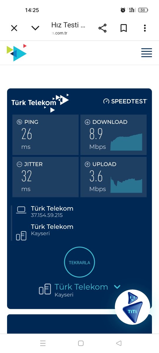 MyNamesKhan9's tweet photo. @haskologlu Bende oldu hocam hızım 3 MB di 8 e cikti https://t.co/f62Ag8eQ4h