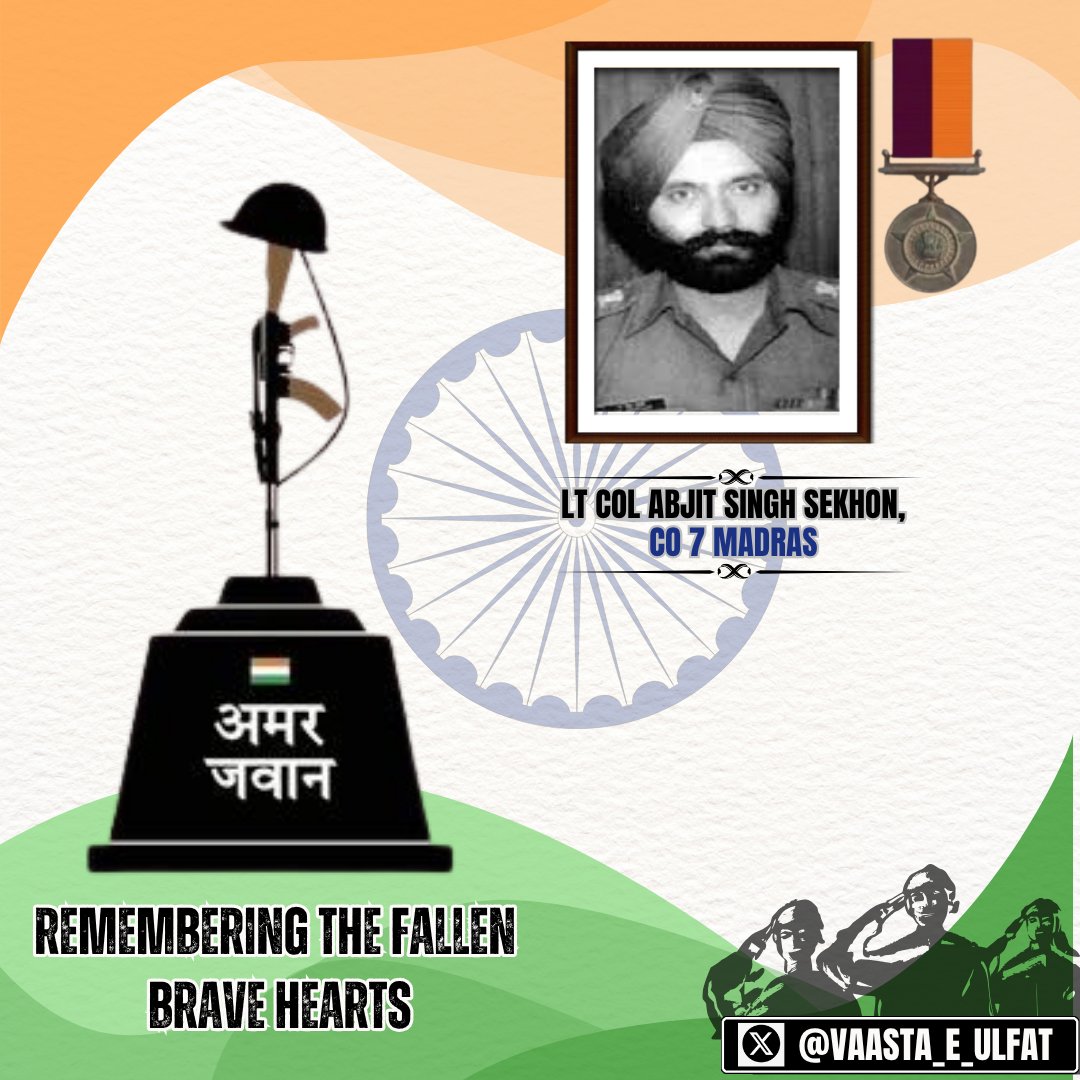 #OnThisDay, 21 Apr 1988, Lt Col A S Sekhon, Vir Chakra (P), CO 7 MADRAS, made the supreme sacrifice while leading from the front during Operation Pawan in Sri Lanka.

we salute his exceptional courage, leadership &amp; supreme sacrifice for the nation.

#IndianArmy #Salute #nolimit