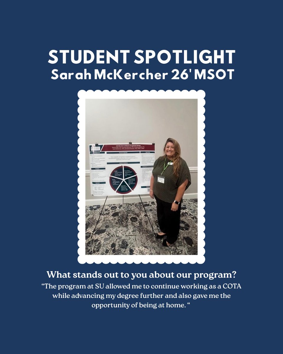 ShenandoahOT's tweet image. This week we are highlighting Sarah McKercher, a year two in our MSOT weekend program!

Best study tip? “Keep organized. Teach your peers, friends, and family the information. Believe in yourself.”

We are so proud of you Sarah!

#ShenandoahUniveristy #OT #MSOT #StudentSpotlight