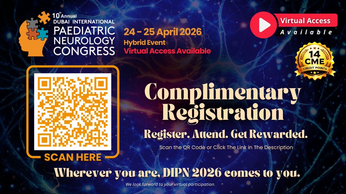 SPNS_Events's tweet photo. International delegate? Can’t travel? You don’t have to miss out.

The 10th Annual Dubai International Paediatric Neurology Congress (DIPN 2026) is now accessible from anywhere in the world through our virtual experience. https://t.co/4I7OVnOOzs