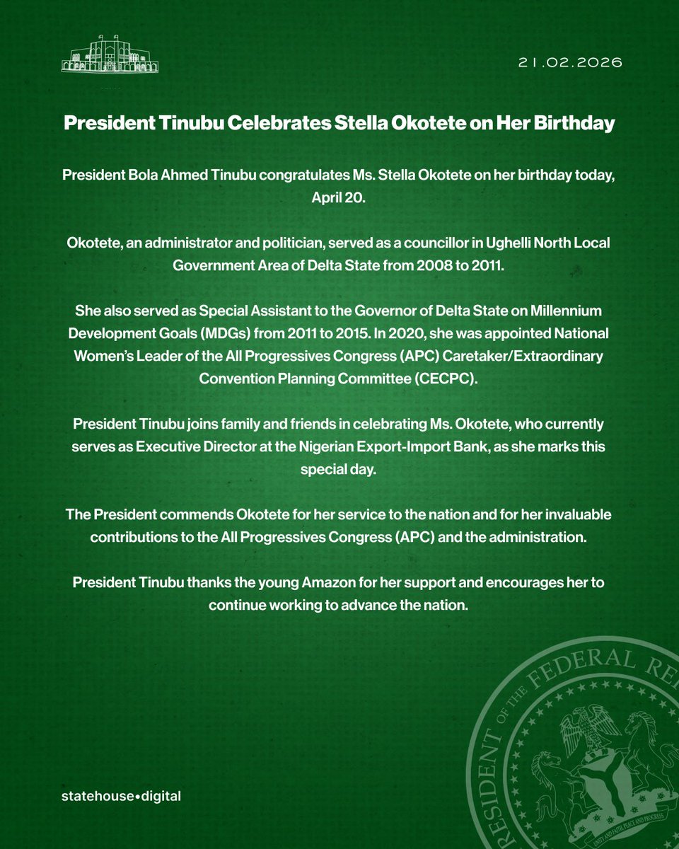 NGRPresident's tweet photo. President Tinubu Celebrates Stella Okotete on Her Birthday. https://t.co/JhNp785TgZ